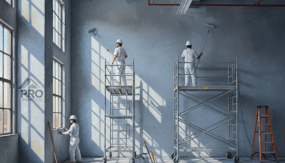 Atlanta commercial painting crew painting a business exterior for humidity and sun protection