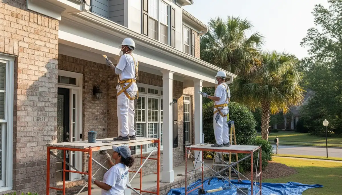 Atlanta, GA painting contractor preparing a home exterior for professional painting service