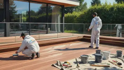 Atlanta deck painters staining outdoor wood deck for weather protection and curb appeal