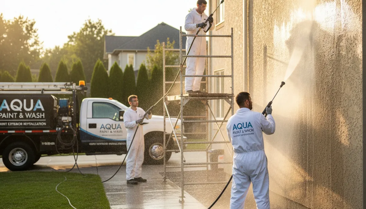 Atlanta Paint Pros pressure cleaning exterior surfaces in Atlanta, GA to remove mildew and grime
